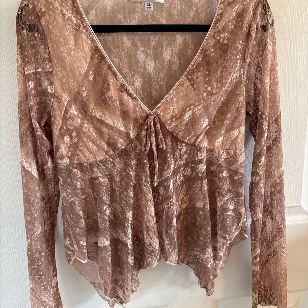 NWOT Madden Girl Dusty Rose Lace Tie-Front Top | XL | Boho Fairycore